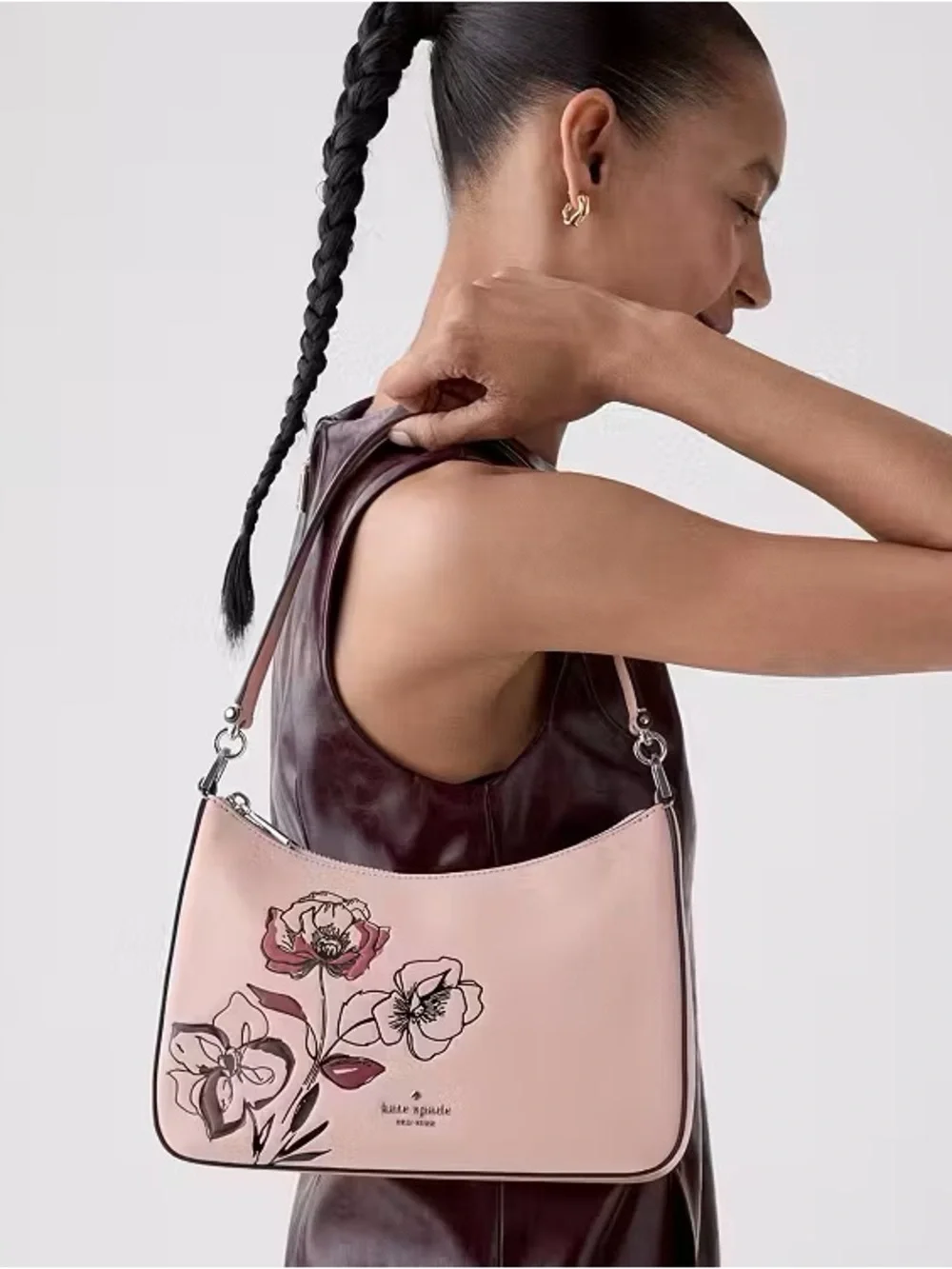 ♠️Kate Spade Margot Floral Medium Convertible Shoulder Bag, Rose Smoke Pink NWT